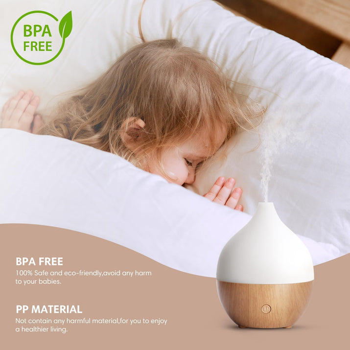 Essential Oil Diffuser, 100Ml Small Aromatherapy Ultrasonic Cool Mist Humidifier with Warm White Lights, Auto Shut-Off Function, for Office Home
