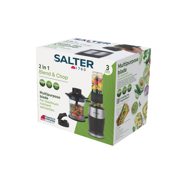 Salter 2-In-1 Jug Blender & Mini Chopper Electric 1.2L Mixer 570Ml Sports Bottle