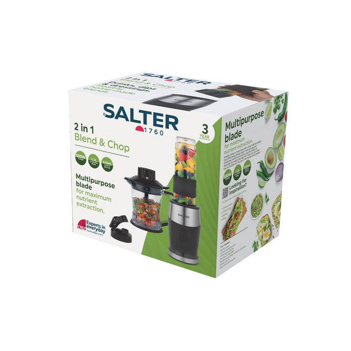 Salter 2-In-1 Jug Blender & Mini Chopper Electric 1.2L Mixer 570Ml Sports Bottle