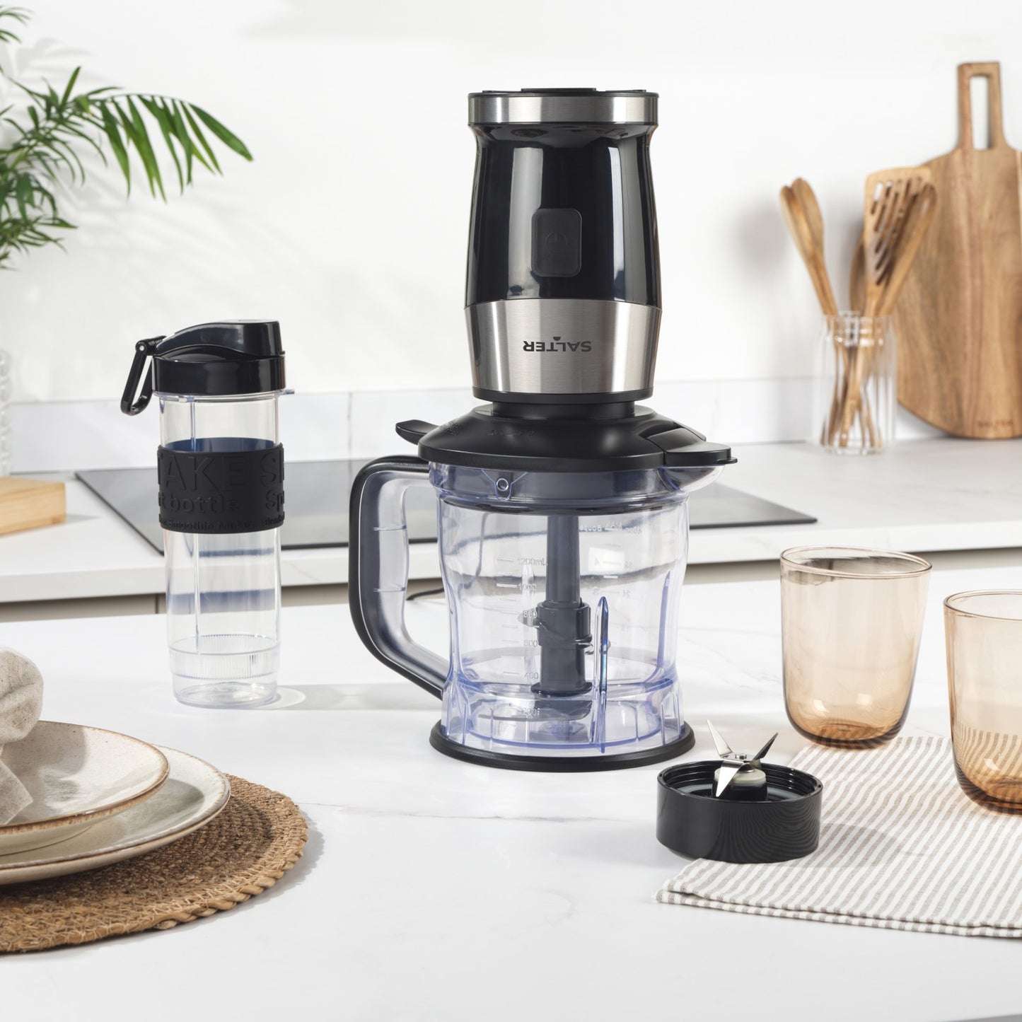 Salter 2-In-1 Jug Blender & Mini Chopper Electric 1.2L Mixer 570Ml Sports Bottle