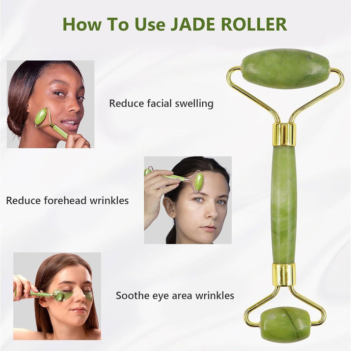 Jade Roller & Gua Sha Scraper Set – Facial Massage Kit for Anti-Aging Treatment